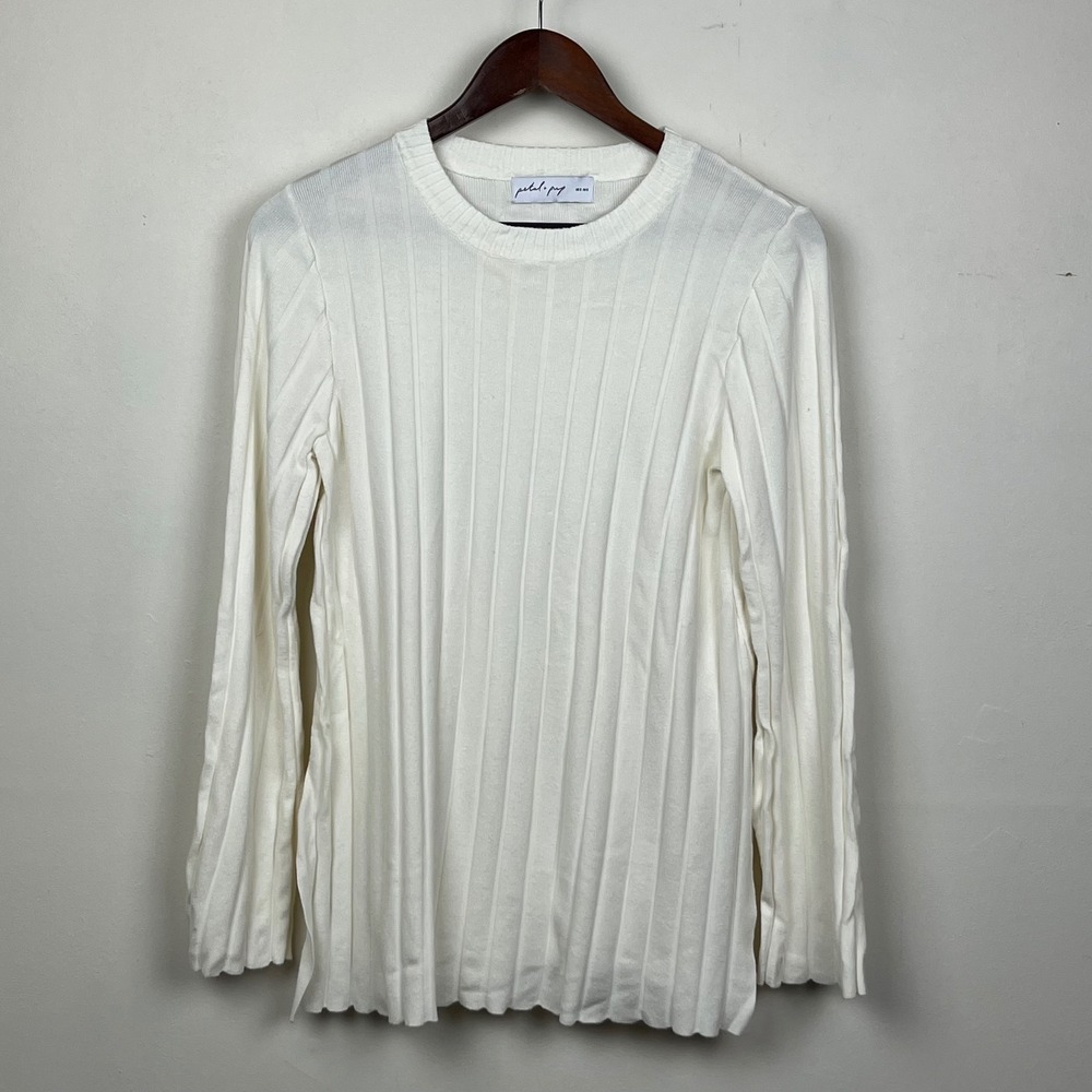 Petal + Pup Ribbed Long Sleeve Knit Top Size S Cream Sift Girl Quiet Luxury